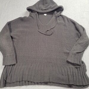 Aerie Chenille Knit Hoodie Sweater Gray Oversized V-Neck Womens Size Small
